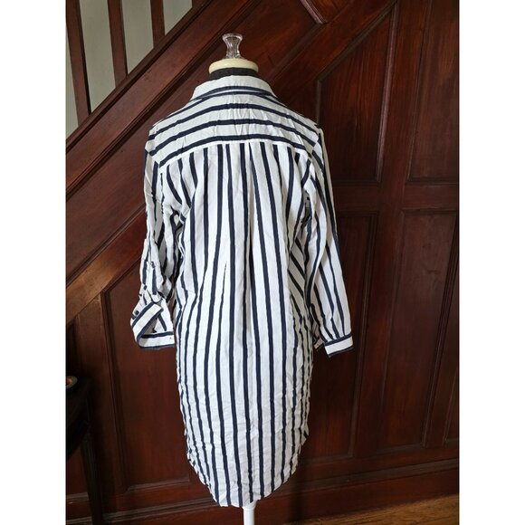 Zara Basic Striped Button-Down Long Sleeve Shirt Dress S Black & White - Picture 5 of 8